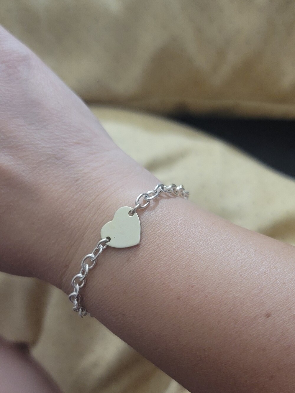 2 Tone Sterling Silver 925 Heart Link Bracelet - Women Jewelry